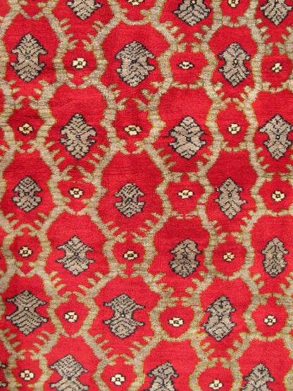 Vintage Turkish Tulu rug with a modern design in red background in excellent condition. All - over interconnected design vintage Turkish Tulu, Keivan Woven Arts/ rug/ EN - 112831, country of origin / type: Turkey / Oushak, circa 1950. Vintage Tulu, vintage... - Keivan Woven ArtsEN - 112831 - 2728Rug