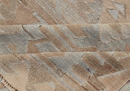 Gallery Turkish Vintage Flat - Weave Tribal Designed Kilim in Earthy Tones Measures: 5 x 10'1 This vintage Turkish flat weave Kilim features tribal relics and faded earthy neutrals. The repeating design covers the entire field of muted li... - Keivan Woven ArtsEN - 113 - 18782