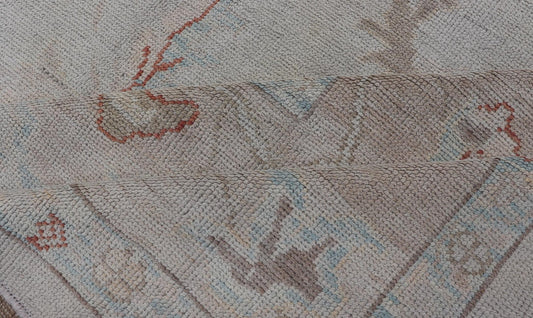 Large Turkish Oushak Rug with Pastel Colors and All - Over Floral Design Large Turkish Oushak Rug, Keivan Woven Arts / rug EN - 115175, country of origin / type: Turkey / Oushak, circa Late - 20th Century. Measures: 13'7 x 18'8. This vin... - Keivan Woven ArtsEN - 115175 - 2053
