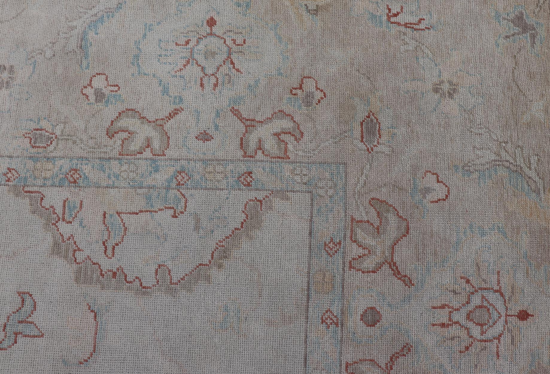 Large Turkish Oushak Rug with Pastel Colors and All - Over Floral Design Large Turkish Oushak Rug, Keivan Woven Arts / rug EN - 115175, country of origin / type: Turkey / Oushak, circa Late - 20th Century. Measures: 13'7 x 18'8. This vin... - Keivan Woven ArtsEN - 115175 - 2053Rug