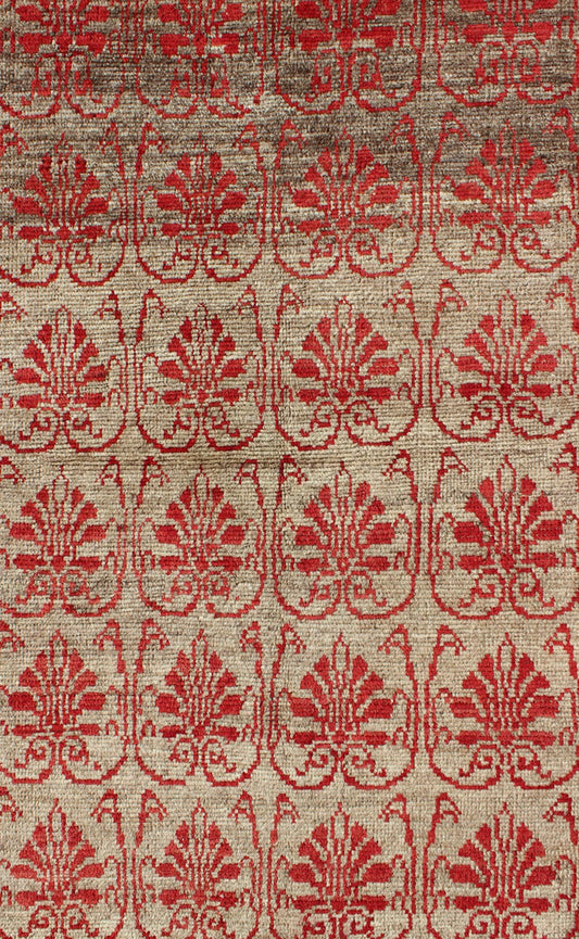 Vintage Turkish Tulu Carpet with Repeating Red Boteh & Light Green Field Measures: 3'3 x 5'5 Turkish Vintage Tulu Carpet with Repeating Red Boteh and leaves on light taupe/light green background Keivan Woven Arts/ rug EN - 115877, origin/tu... - Keivan Woven ArtsEN - 115877 - 2063Rug