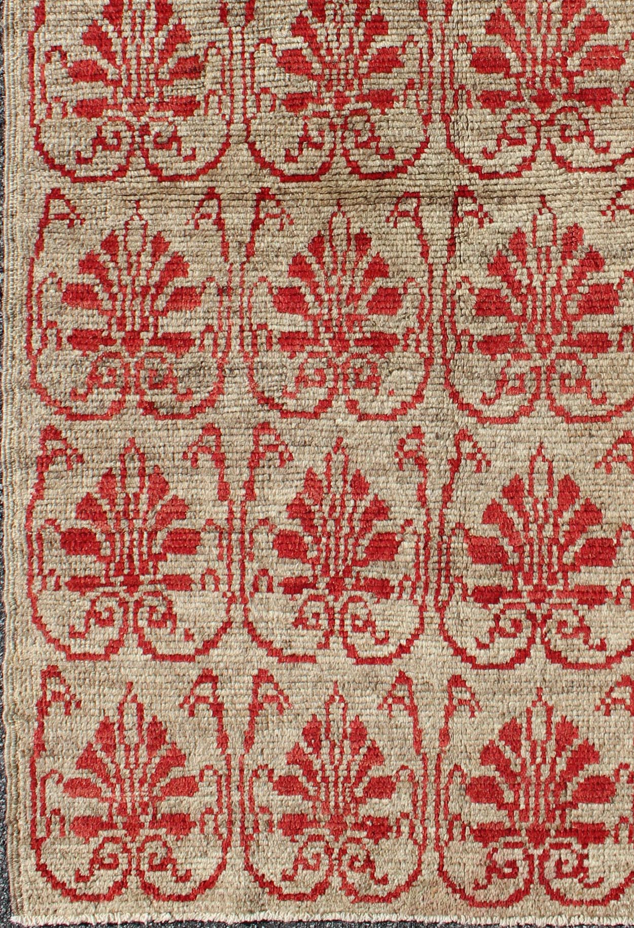 Vintage Turkish Tulu Carpet with Repeating Red Boteh & Light Green Field Measures: 3'3 x 5'5 Turkish Vintage Tulu Carpet with Repeating Red Boteh and leaves on light taupe/light green background Keivan Woven Arts/ rug EN - 115877, origin/tu... - Keivan Woven ArtsEN - 115877 - 2063Rug