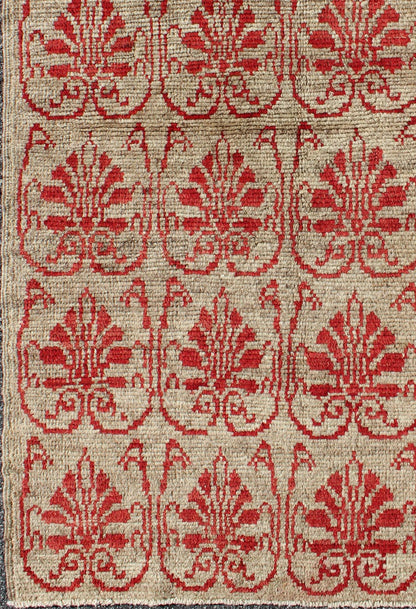 Vintage Turkish Tulu Carpet with Repeating Red Boteh & Light Green Field Measures: 3'3 x 5'5 Turkish Vintage Tulu Carpet with Repeating Red Boteh and leaves on light taupe/light green background Keivan Woven Arts/ rug EN - 115877, origin/tu... - Keivan Woven ArtsEN - 115877 - 2063Rug
