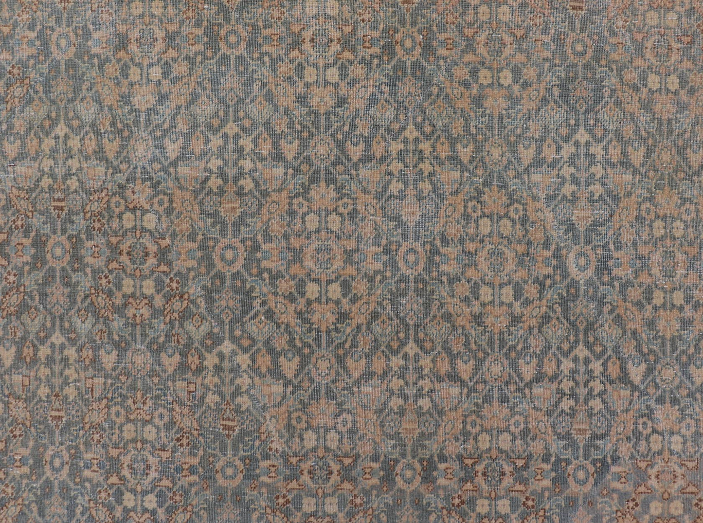Light Blue/Gray Background Persian distressed Tabriz Rug with All - Over Herati Design. distressed antique rug, antique distressed rug, antique distressed Persian rug. Distressed antique Tabriz Light Green background Persian Tabriz rug with free ... - Keivan Woven ArtsEN - 121 - 14142Rug