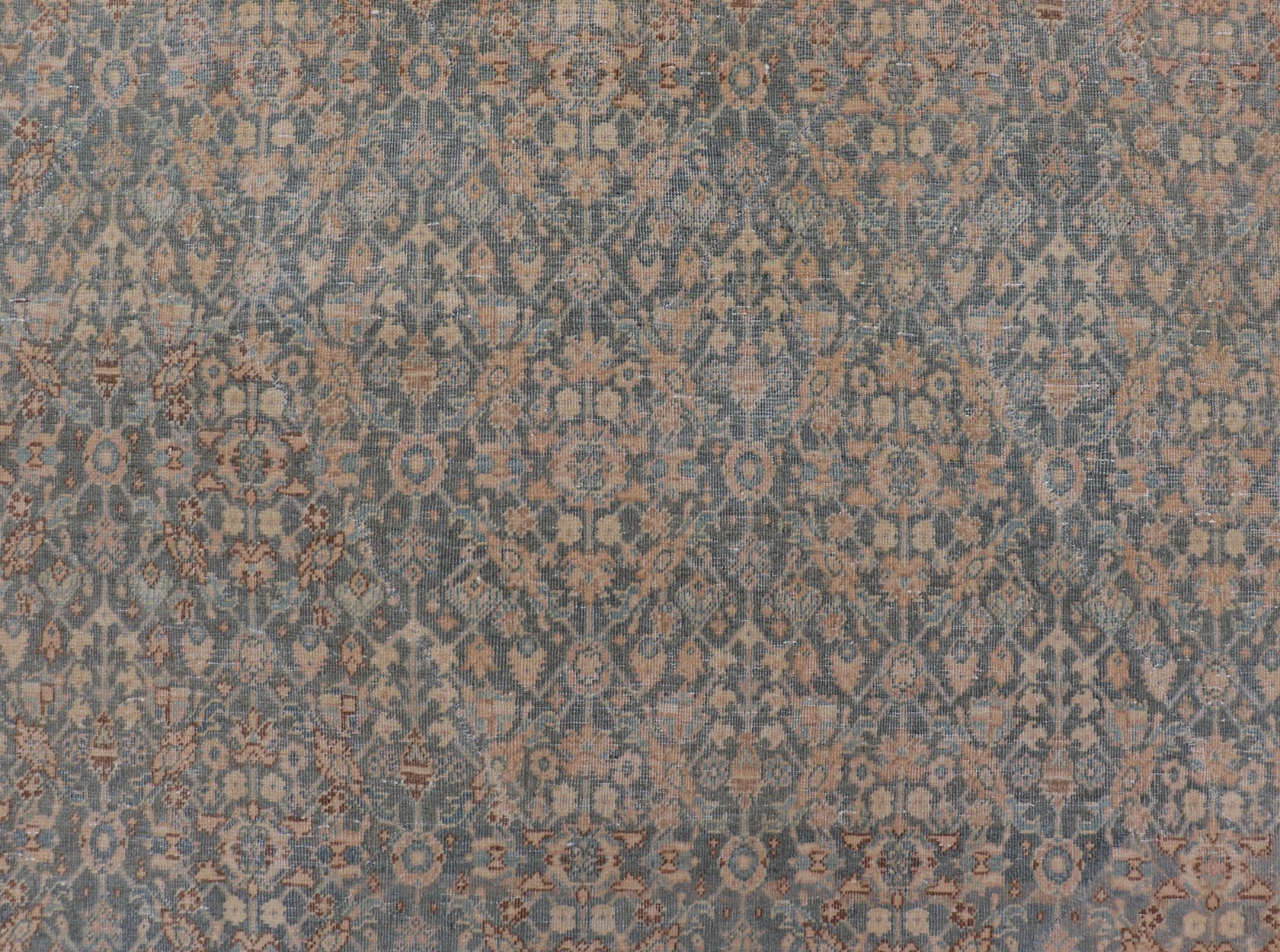 Light Blue/Gray Background Persian distressed Tabriz Rug with All - Over Herati Design. distressed antique rug, antique distressed rug, antique distressed Persian rug. Distressed antique Tabriz Light Green background Persian Tabriz rug with free ... - Keivan Woven ArtsEN - 121 - 14142Rug