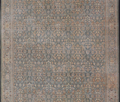 Light Blue/Gray Background Persian distressed Tabriz Rug with All - Over Herati Design. distressed antique rug, antique distressed rug, antique distressed Persian rug. Distressed antique Tabriz Light Green background Persian Tabriz rug with free ... - Keivan Woven ArtsEN - 121 - 14142Rug