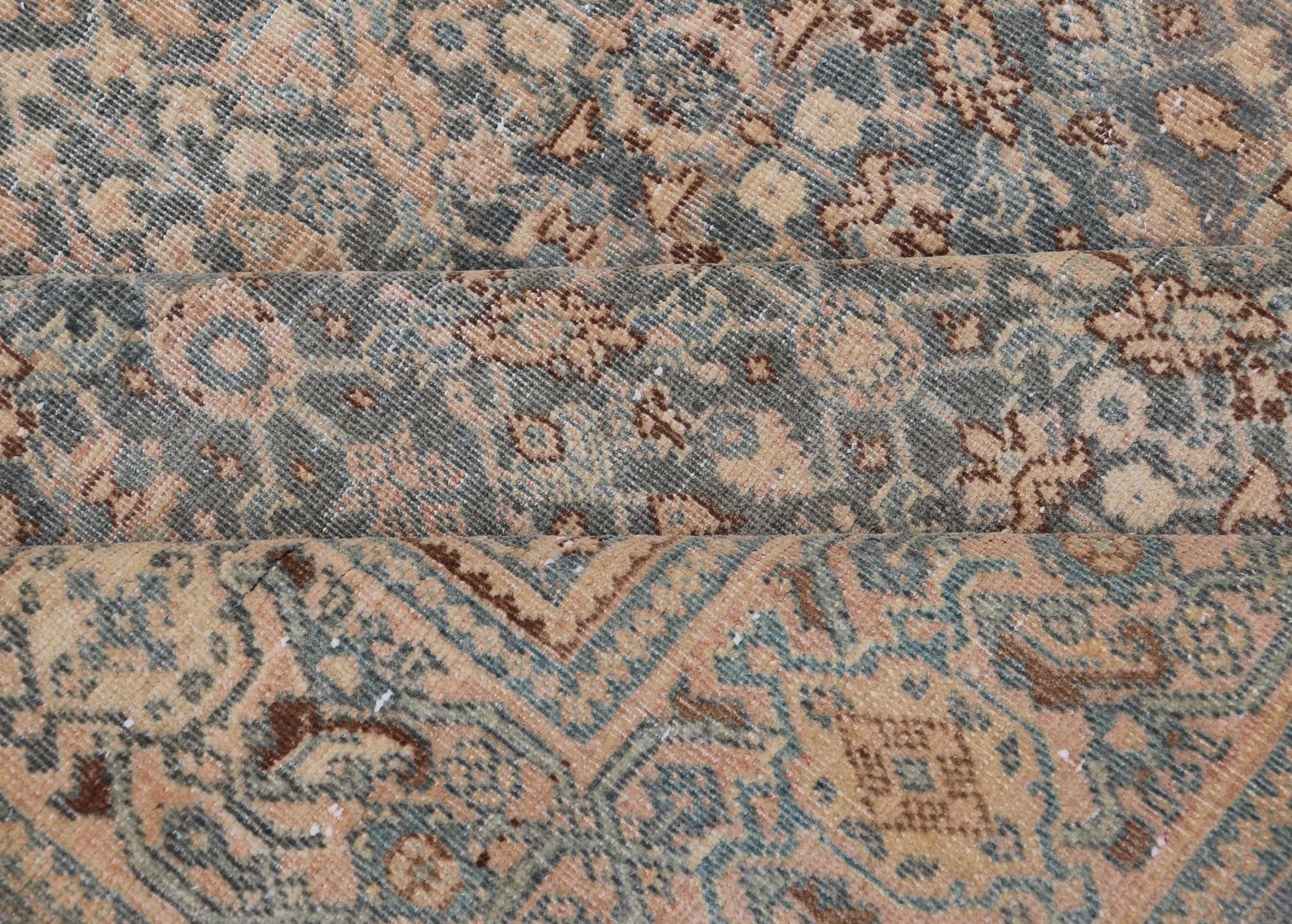 Light Blue/Gray Background Persian distressed Tabriz Rug with All - Over Herati Design. distressed antique rug, antique distressed rug, antique distressed Persian rug. Distressed antique Tabriz Light Green background Persian Tabriz rug with free ... - Keivan Woven ArtsEN - 121 - 14142Rug