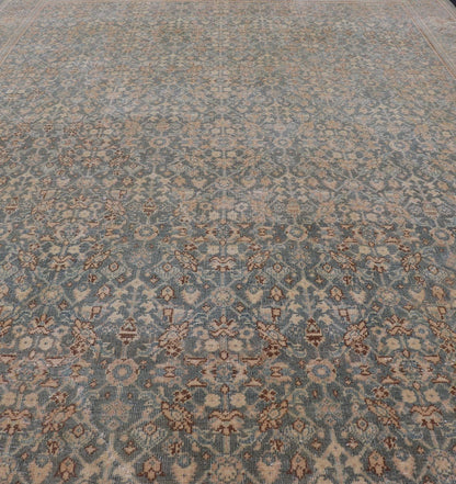Light Blue/Gray Background Persian distressed Tabriz Rug with All - Over Herati Design. distressed antique rug, antique distressed rug, antique distressed Persian rug. Distressed antique Tabriz Light Green background Persian Tabriz rug with free ... - Keivan Woven ArtsEN - 121 - 14142Rug
