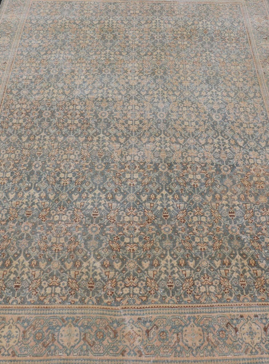 Light Blue/Gray Background Persian distressed Tabriz Rug with All - Over Herati Design. distressed antique rug, antique distressed rug, antique distressed Persian rug. Distressed antique Tabriz Light Green background Persian Tabriz rug with free ... - Keivan Woven ArtsEN - 121 - 14142Rug
