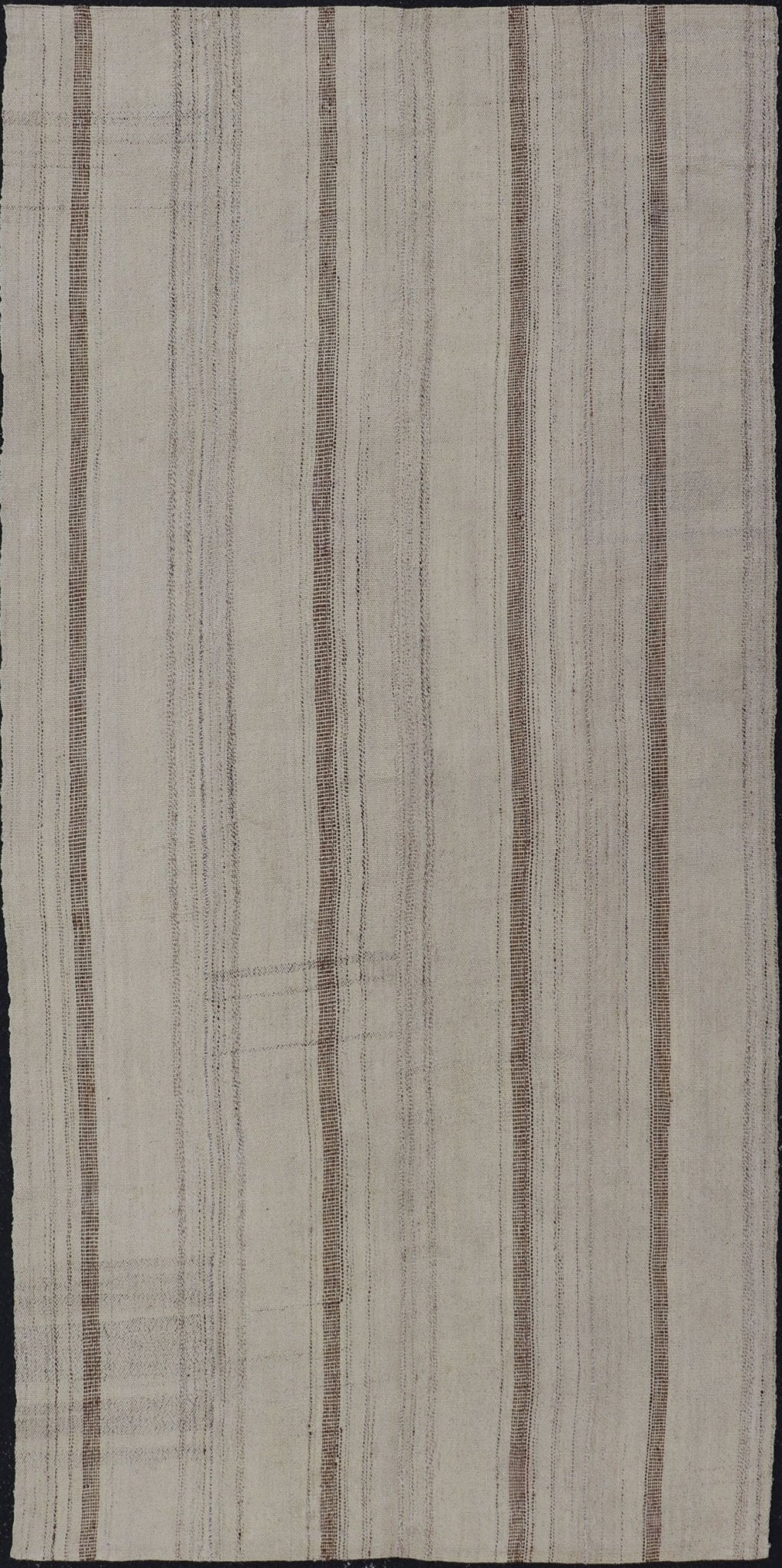 Vintage Hand Woven Turkish Kilim with Stripes in Taupe, Cream & Brown. Keivan Woven Arts rug EN - 12303 country of origin / type: Turkey / Kilim, circa mid - 20th century. Measures: 3'11 x 8'4 - Keivan Woven ArtsEN - 12303 - 15336Rug