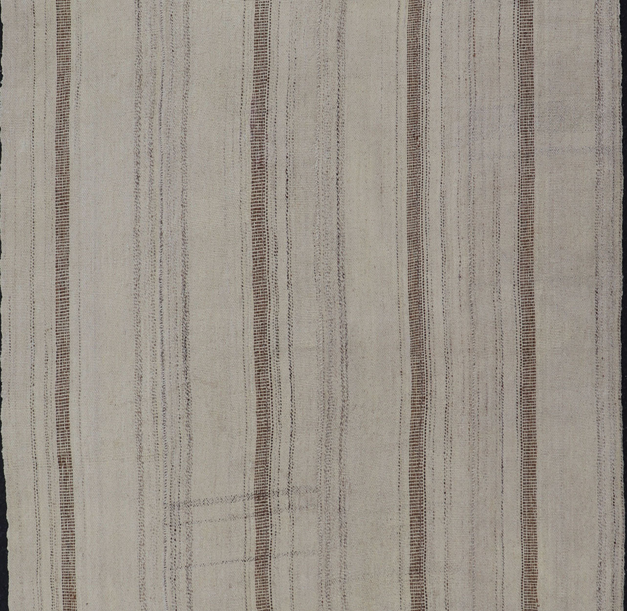 Vintage Hand Woven Turkish Kilim with Stripes in Taupe, Cream & Brown. Keivan Woven Arts rug EN - 12303 country of origin / type: Turkey / Kilim, circa mid - 20th century. Measures: 3'11 x 8'4 - Keivan Woven ArtsEN - 12303 - 15336Rug
