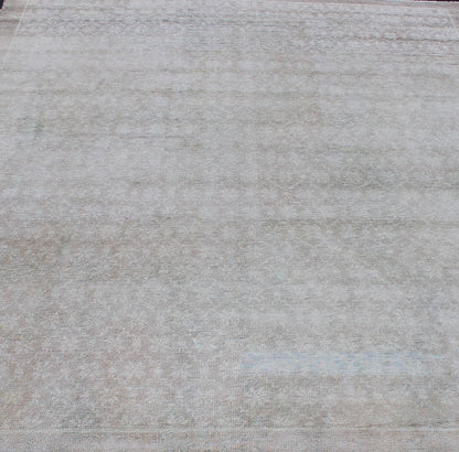 Modern Design Turkish Rug with Small - Scale Repeating Pattern Vintage Oushak carpet with repeating design in light taupe, ivory and gray. Keivan Woven Arts / rug EN - 123482, country of origin / type: Turkey / Oushak, circa 1940s. Measures: 7'5 ... - Keivan Woven ArtsEN - 123482 - 3415Rug