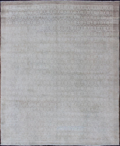 Modern Design Turkish Rug with Small - Scale Repeating Pattern Vintage Oushak carpet with repeating design in light taupe, ivory and gray. Keivan Woven Arts / rug EN - 123482, country of origin / type: Turkey / Oushak, circa 1940s. Measures: 7'5 ... - Keivan Woven ArtsEN - 123482 - 3415Rug