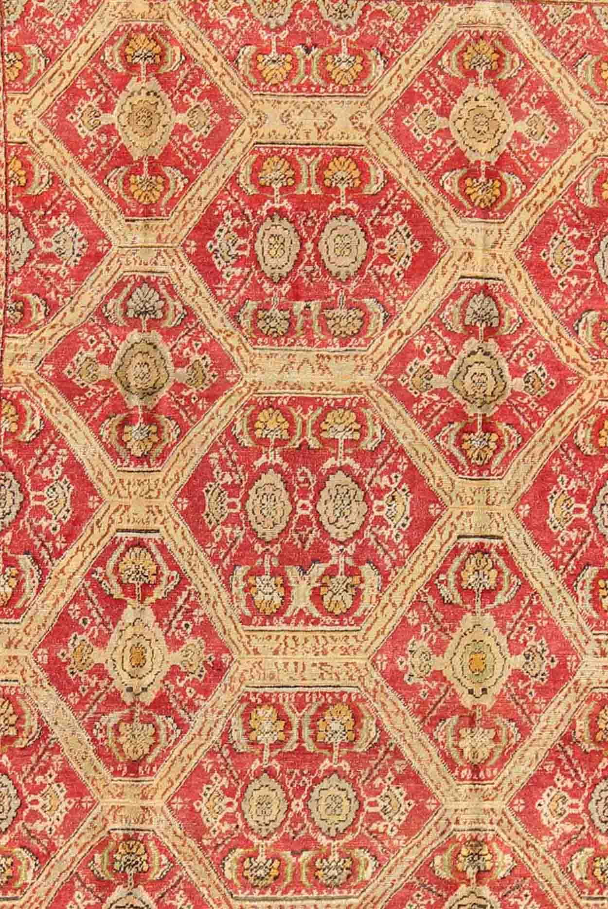 Antique Turkish Oushak Rug with Paisley Border and Over All Tribal Design Measures: 6'6 x 8'8' This magnificent Turkish rug displays a glorious coloration paired with superlative all - over sub - geometric design. The delightful hues of r... - Keivan Woven ArtsEN - 123987 - 7119Rug