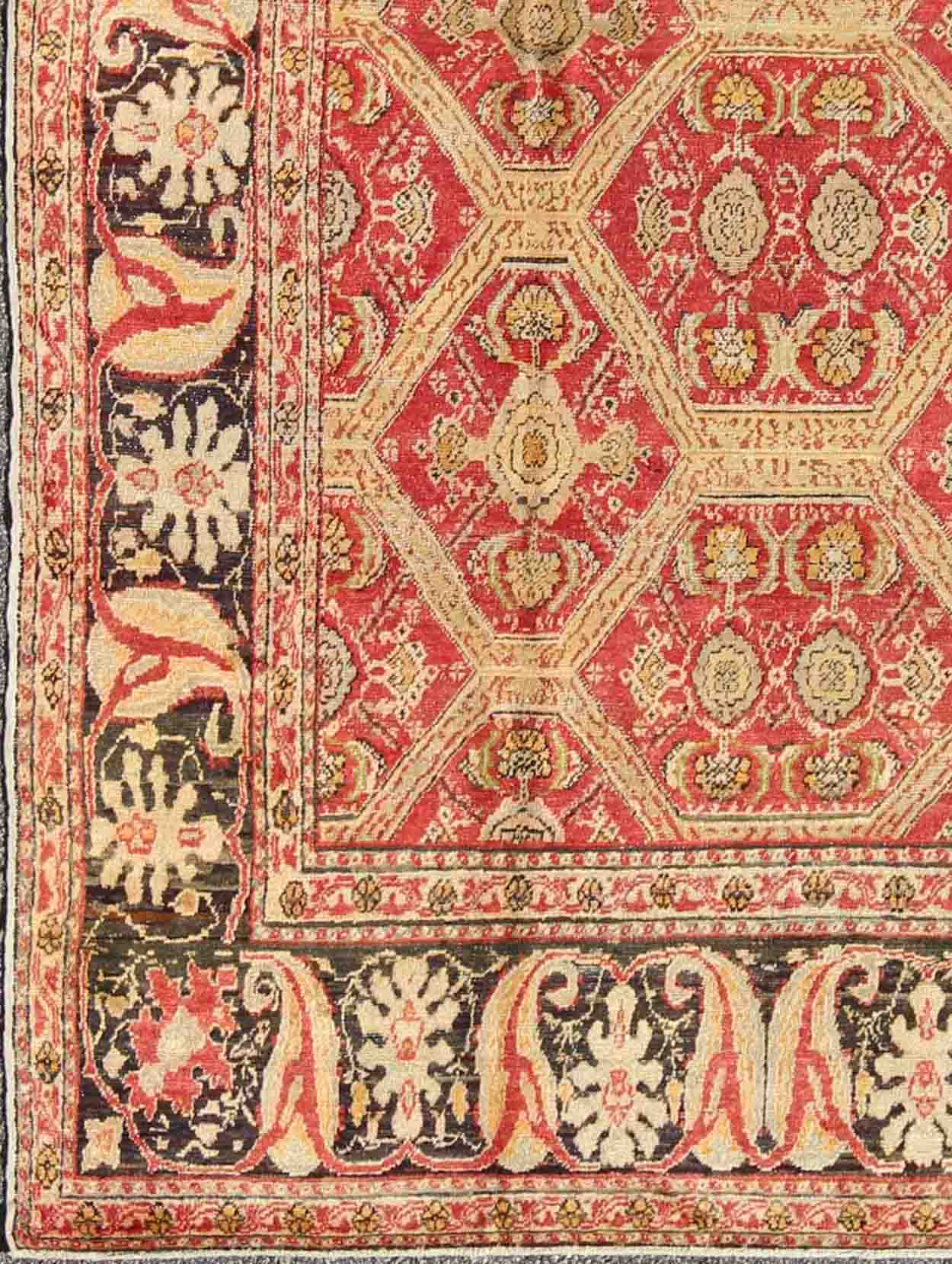 Antique Turkish Oushak Rug with Paisley Border and Over All Tribal Design Measures: 6'6 x 8'8' This magnificent Turkish rug displays a glorious coloration paired with superlative all - over sub - geometric design. The delightful hues of r... - Keivan Woven ArtsEN - 123987 - 7119Rug