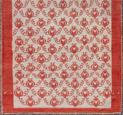 Midcentury Turkish Tulu runner with interconnected blossom design in red, ivory, rug en - 127, country of origin / type: Turkey / Tulu, circa 1950 This unique Turkish Oushak runner features an all - over design of vibrant blossom motifs, connected b... - Keivan Woven ArtsEN - 127 - 4355Rug