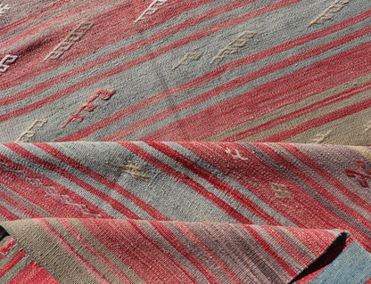 Colorful Vintage Turkish Flat - Weave Runner with Dynamic Stripe Design Stripe design flat - weave vintage runner from Turkey. Keivan Woven Arts / rug EN - 1311, country of origin / type: Iran / Kilim, circa 1940. Measures: 2'9 x 13'5. Featuring... - Keivan Woven ArtsEN - 1311 - 14208Rug