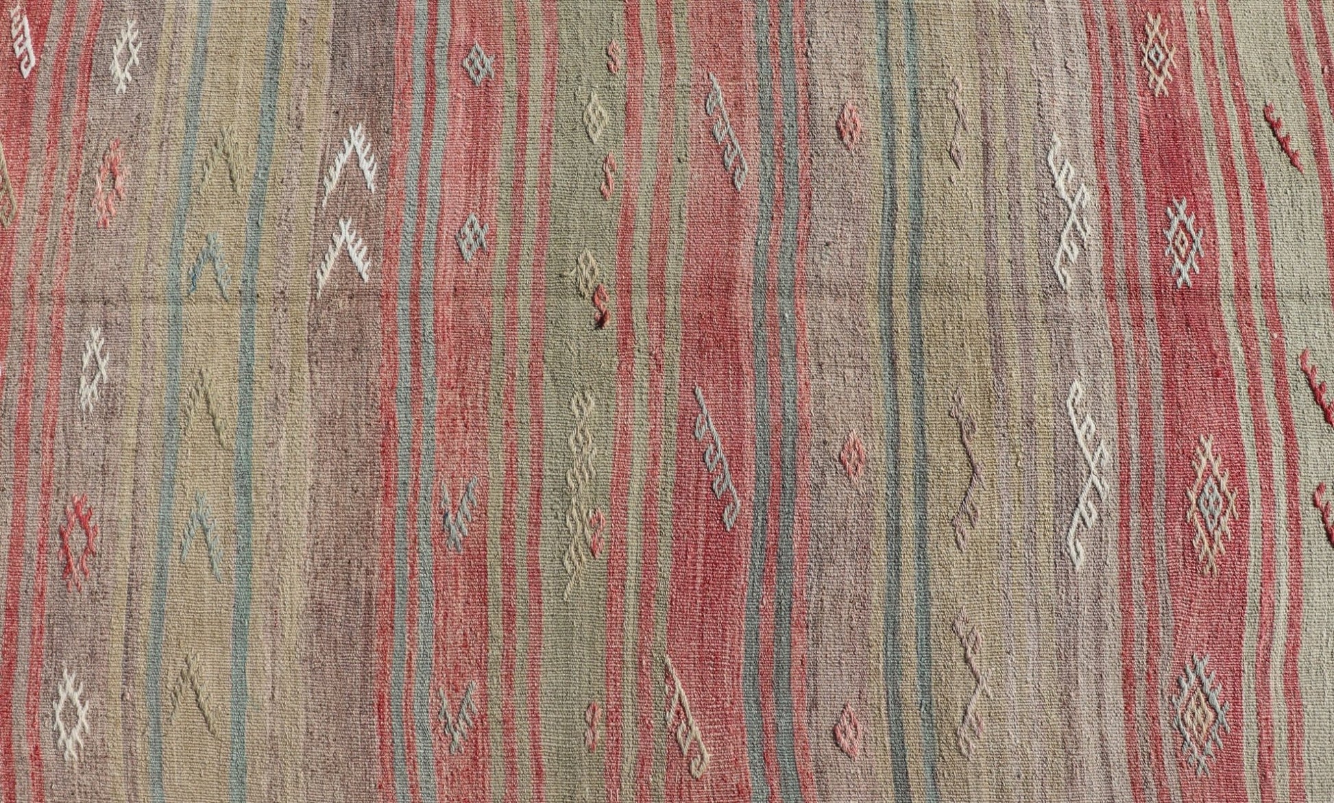 Colorful Vintage Turkish Flat - Weave Runner with Dynamic Stripe Design Stripe design flat - weave vintage runner from Turkey. Keivan Woven Arts / rug EN - 1311, country of origin / type: Iran / Kilim, circa 1940. Measures: 2'9 x 13'5. Featuring... - Keivan Woven ArtsEN - 1311 - 14208Rug