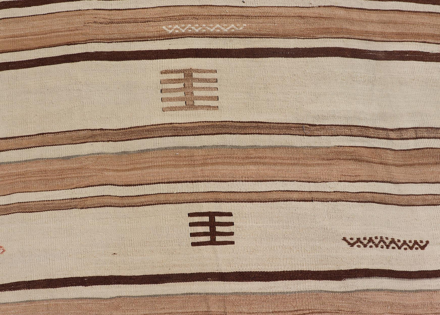 Large Vintage Flat - Woven Turkish Paneled Kilim Rug in Wool with Stripe Design This flat - weave tribal Turkish kilim has been hand - woven in wool. The rug features an sub - geometric striped design, and is rendered earthy tones; making this rug a su... - Keivan Woven ArtsEN - 13113 - 178719 - 178838 - 19748