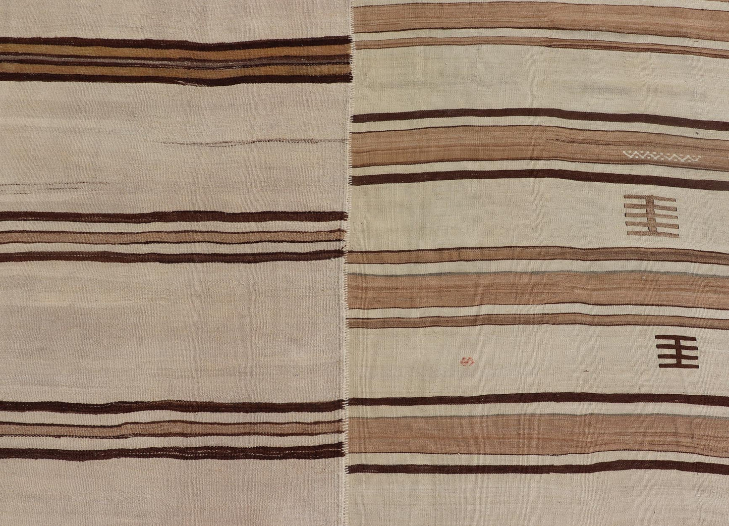 Large Vintage Flat - Woven Turkish Paneled Kilim Rug in Wool with Stripe Design This flat - weave tribal Turkish kilim has been hand - woven in wool. The rug features an sub - geometric striped design, and is rendered earthy tones; making this rug a su... - Keivan Woven ArtsEN - 13113 - 178719 - 178838 - 19748