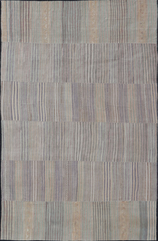 Vintage Hand Woven Turkish Paneled Kilim Vintage Rug in Earthy Tones. Measures: 10'0 x 15'0 Vintage Hand Woven Turkish Paneled Kilim Vintage Rug in Muted Colors. Keivan Woven Arts / rug EN - 13119 country of origin / type: Turkey / Kilim, cir... - Keivan Woven ArtsEN - 13119 - 21609Rug