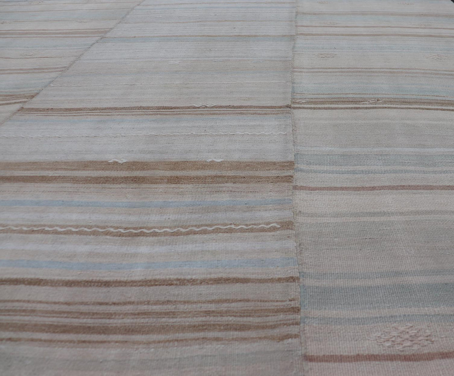 Vintage Hand Woven Turkish Paneled Kilim Vintage Rug In Muted Colors Hand Woven Large vintage Turkish paneled in cream, blue, light brown and taupe. Keivan Woven Arts / rug EN - 1318 - 13946 country of origin / type: Turkey / Kilim, circa mid - 20... - Keivan Woven ArtsEN - 13181 - 13946 - 18788Rug