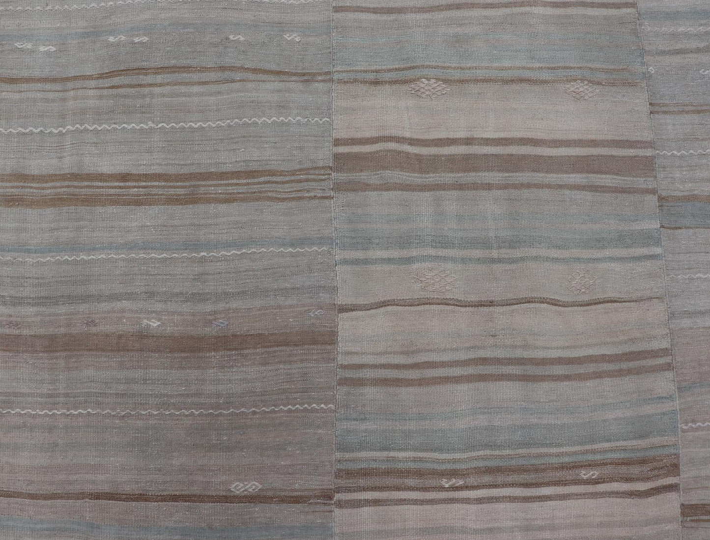 Vintage Hand Woven Turkish Paneled Kilim Vintage Rug In Muted Colors Hand Woven Large vintage Turkish paneled in cream, blue, light brown and taupe. Keivan Woven Arts / rug EN - 1318 - 13946 country of origin / type: Turkey / Kilim, circa mid - 20... - Keivan Woven ArtsEN - 13181 - 13946 - 18788Rug