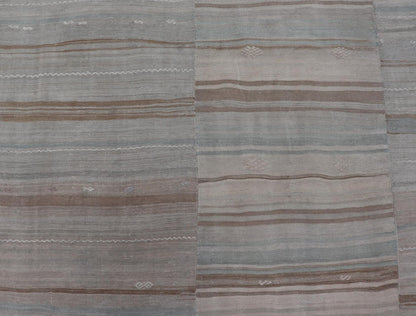 Vintage Hand Woven Turkish Paneled Kilim Vintage Rug In Muted Colors Hand Woven Large vintage Turkish paneled in cream, blue, light brown and taupe. Keivan Woven Arts / rug EN - 1318 - 13946 country of origin / type: Turkey / Kilim, circa mid - 20... - Keivan Woven ArtsEN - 13181 - 13946 - 18788Rug