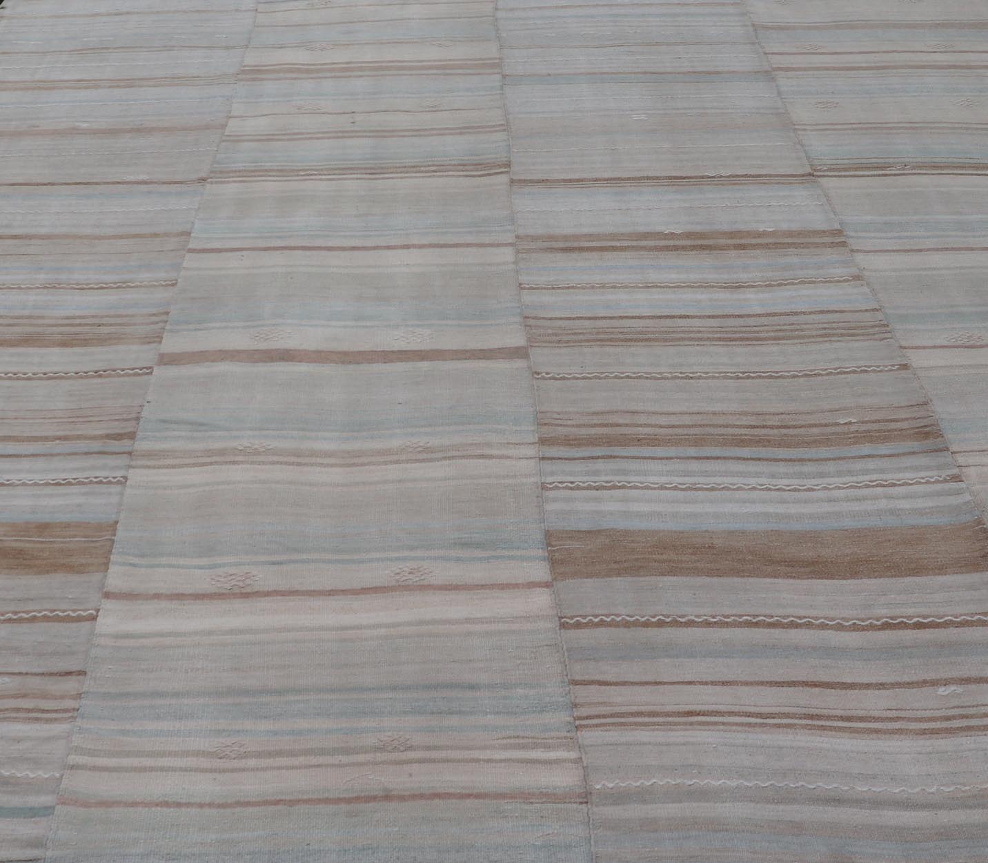 Vintage Hand Woven Turkish Paneled Kilim Vintage Rug In Muted Colors Hand Woven Large vintage Turkish paneled in cream, blue, light brown and taupe. Keivan Woven Arts / rug EN - 1318 - 13946 country of origin / type: Turkey / Kilim, circa mid - 20... - Keivan Woven ArtsEN - 13181 - 13946 - 18788Rug