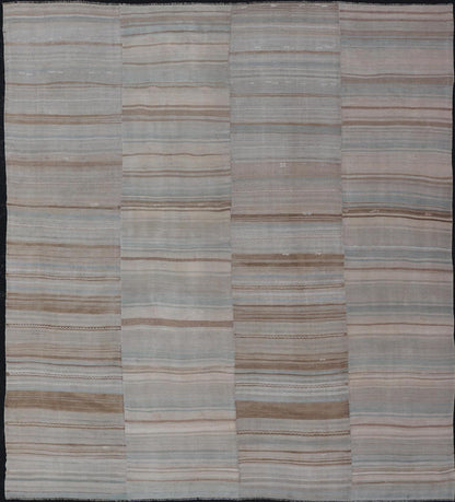 Vintage Hand Woven Turkish Paneled Kilim Vintage Rug In Muted Colors Hand Woven Large vintage Turkish paneled in cream, blue, light brown and taupe. Keivan Woven Arts / rug EN - 1318 - 13946 country of origin / type: Turkey / Kilim, circa mid - 20... - Keivan Woven ArtsEN - 13181 - 13946 - 18788Rug