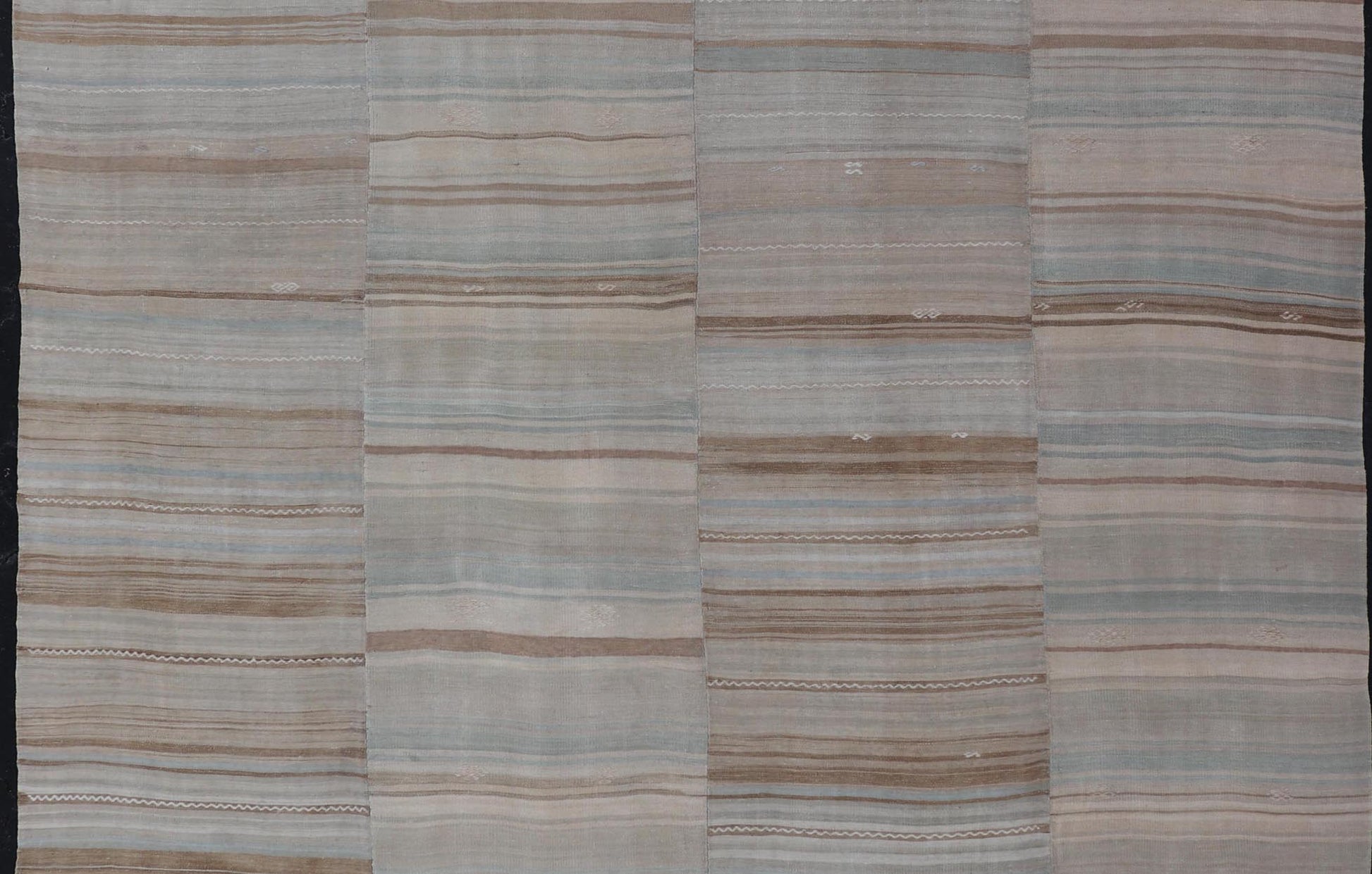 Vintage Hand Woven Turkish Paneled Kilim Vintage Rug In Muted Colors Hand Woven Large vintage Turkish paneled in cream, blue, light brown and taupe. Keivan Woven Arts / rug EN - 1318 - 13946 country of origin / type: Turkey / Kilim, circa mid - 20... - Keivan Woven ArtsEN - 13181 - 13946 - 18788Rug