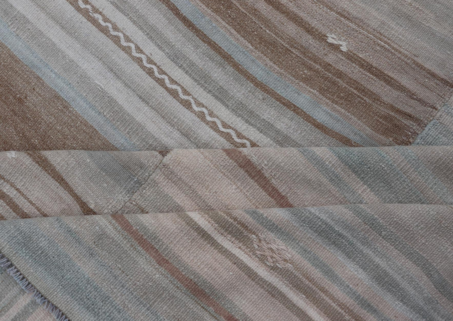 Vintage Hand Woven Turkish Paneled Kilim Vintage Rug In Muted Colors Hand Woven Large vintage Turkish paneled in cream, blue, light brown and taupe. Keivan Woven Arts / rug EN - 1318 - 13946 country of origin / type: Turkey / Kilim, circa mid - 20... - Keivan Woven ArtsEN - 13181 - 13946 - 18788Rug