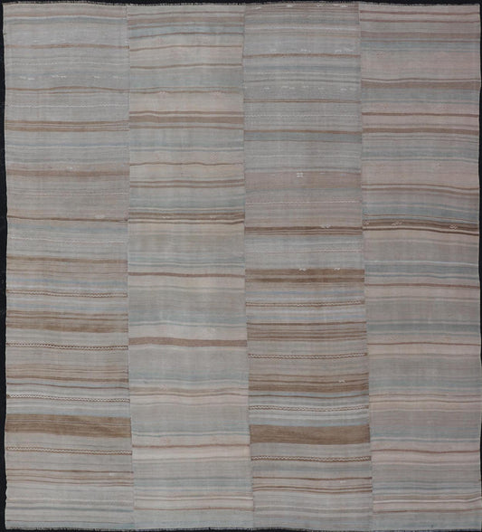 Vintage Hand Woven Turkish Paneled Kilim Vintage Rug In Muted Colors Hand Woven Large vintage Turkish paneled in cream, blue, light brown and taupe. Keivan Woven Arts / rug EN - 1318 - 13946 country of origin / type: Turkey / Kilim, circa mid - 20... - Keivan Woven ArtsEN - 13181 - 13946 - 18788