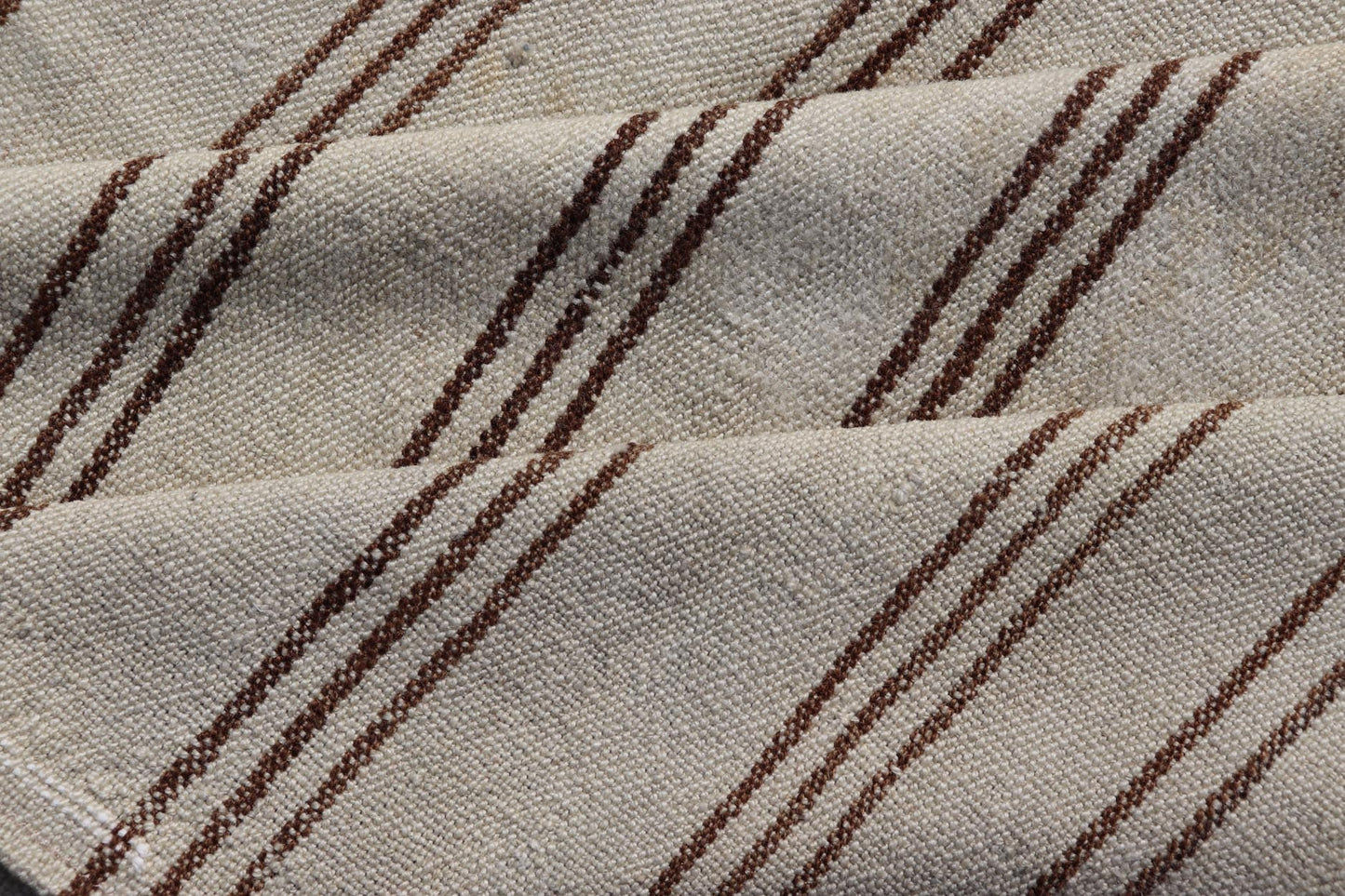 Measures: 7'2 x 9'3 Vintage Turkish Kilim Flat - Weave in Neutral Tones of Cream & Brown Stripes. Keivan Woven Arts /rug#EN - 13183, country of origin / type: Turkey / Kilim 1950s Vintage Hand Woven neutral Kilim flat - weave. This vintage Kilim h... - Keivan Woven ArtsEN - 13183 - 21215Rug