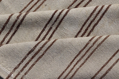 Measures: 7'2 x 9'3 Vintage Turkish Kilim Flat - Weave in Neutral Tones of Cream & Brown Stripes. Keivan Woven Arts /rug#EN - 13183, country of origin / type: Turkey / Kilim 1950s Vintage Hand Woven neutral Kilim flat - weave. This vintage Kilim h... - Keivan Woven ArtsEN - 13183 - 21215Rug