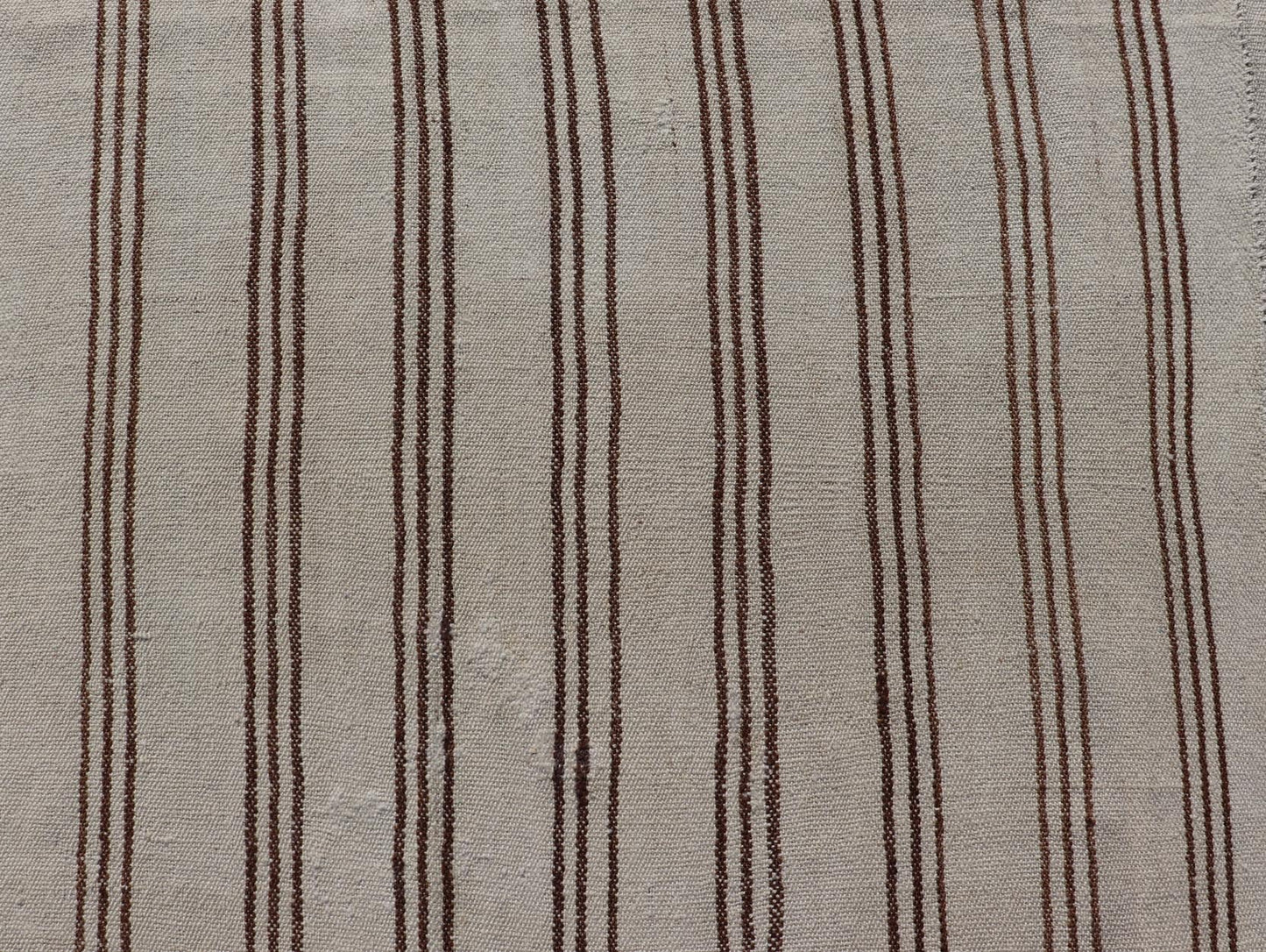 Measures: 7'2 x 9'3 Vintage Turkish Kilim Flat - Weave in Neutral Tones of Cream & Brown Stripes. Keivan Woven Arts /rug#EN - 13183, country of origin / type: Turkey / Kilim 1950s Vintage Hand Woven neutral Kilim flat - weave. This vintage Kilim h... - Keivan Woven ArtsEN - 13183 - 21215Rug