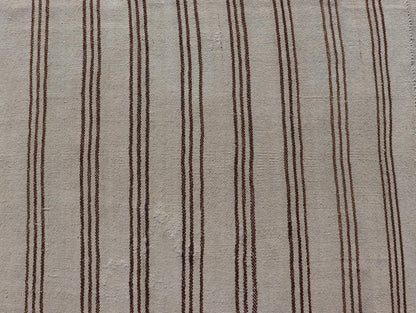 Measures: 7'2 x 9'3 Vintage Turkish Kilim Flat - Weave in Neutral Tones of Cream & Brown Stripes. Keivan Woven Arts /rug#EN - 13183, country of origin / type: Turkey / Kilim 1950s Vintage Hand Woven neutral Kilim flat - weave. This vintage Kilim h... - Keivan Woven ArtsEN - 13183 - 21215Rug