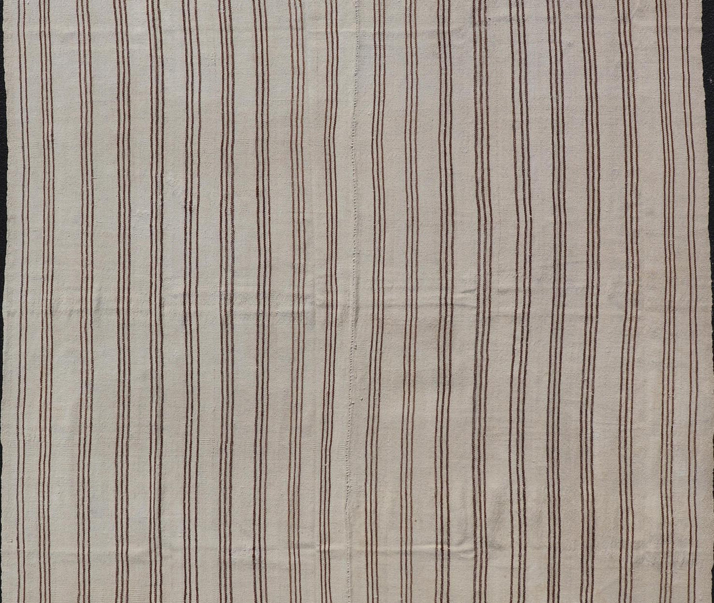 Measures: 7'2 x 9'3 Vintage Turkish Kilim Flat - Weave in Neutral Tones of Cream & Brown Stripes. Keivan Woven Arts /rug#EN - 13183, country of origin / type: Turkey / Kilim 1950s Vintage Hand Woven neutral Kilim flat - weave. This vintage Kilim h... - Keivan Woven ArtsEN - 13183 - 21215Rug
