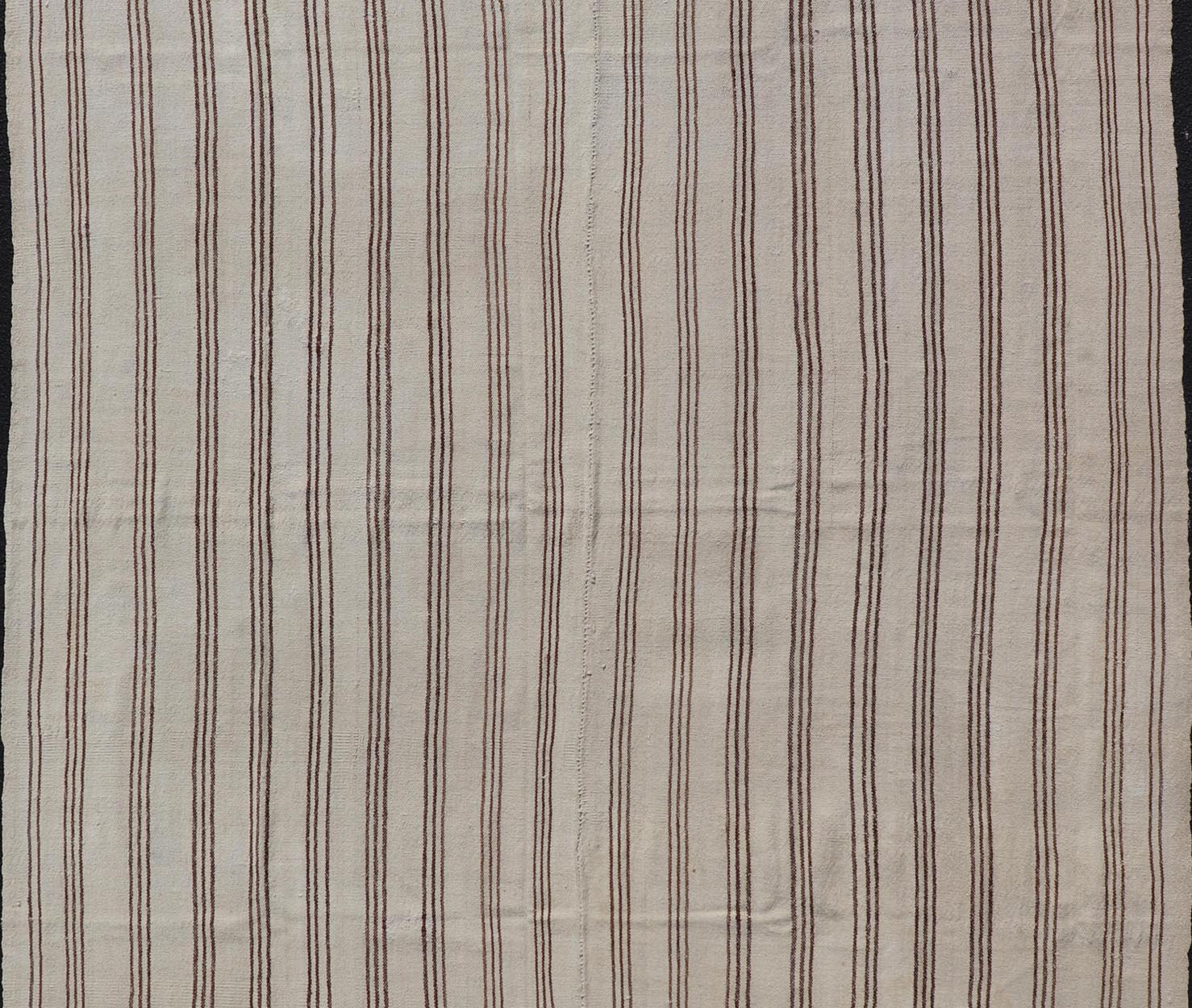 Measures: 7'2 x 9'3 Vintage Turkish Kilim Flat - Weave in Neutral Tones of Cream & Brown Stripes. Keivan Woven Arts /rug#EN - 13183, country of origin / type: Turkey / Kilim 1950s Vintage Hand Woven neutral Kilim flat - weave. This vintage Kilim h... - Keivan Woven ArtsEN - 13183 - 21215Rug