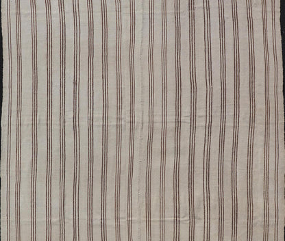 Measures: 7'2 x 9'3 Vintage Turkish Kilim Flat - Weave in Neutral Tones of Cream & Brown Stripes. Keivan Woven Arts /rug#EN - 13183, country of origin / type: Turkey / Kilim 1950s Vintage Hand Woven neutral Kilim flat - weave. This vintage Kilim h... - Keivan Woven ArtsEN - 13183 - 21215Rug