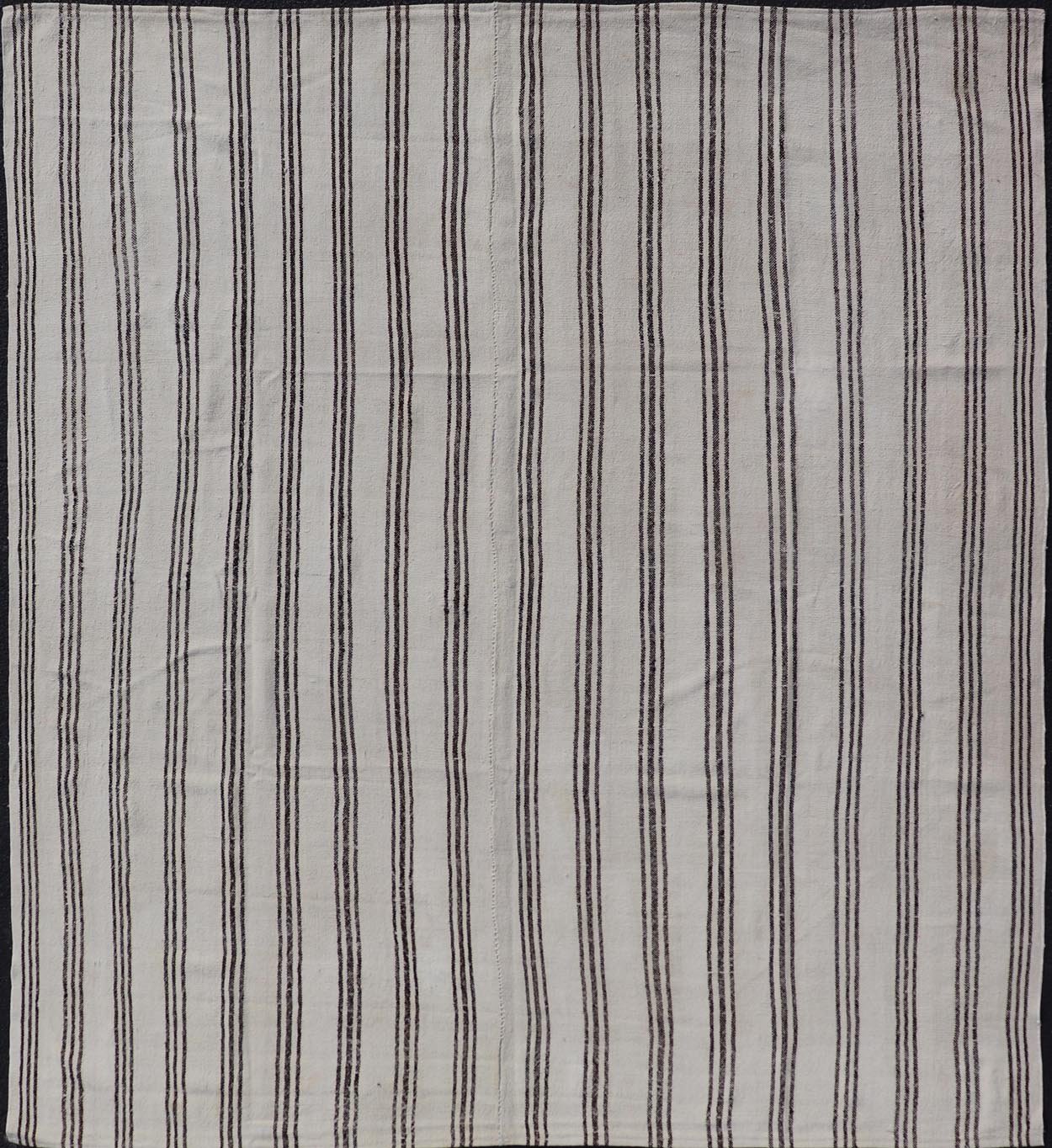 Measures: 7'5 x 8'3 Vintage Turkish Kilim with Stripes in Ivory and Shades of Brown. Country of origin: Turkey; Type: Kilim; Design: Minimal, Striped, Panel; Keivan Woven Arts: rug EN - 13184 This vintage Turkish Kilim features simple design a... - Keivan Woven ArtsEN - 13184 - 21639Rug