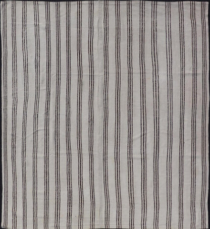 Measures: 7'5 x 8'3 Vintage Turkish Kilim with Stripes in Ivory and Shades of Brown. Country of origin: Turkey; Type: Kilim; Design: Minimal, Striped, Panel; Keivan Woven Arts: rug EN - 13184 This vintage Turkish Kilim features simple design a... - Keivan Woven ArtsEN - 13184 - 21639Rug