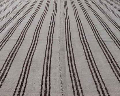 Measures: 7'5 x 8'3 Vintage Turkish Kilim with Stripes in Ivory and Shades of Brown. Country of origin: Turkey; Type: Kilim; Design: Minimal, Striped, Panel; Keivan Woven Arts: rug EN - 13184 This vintage Turkish Kilim features simple design a... - Keivan Woven ArtsEN - 13184 - 21639Rug