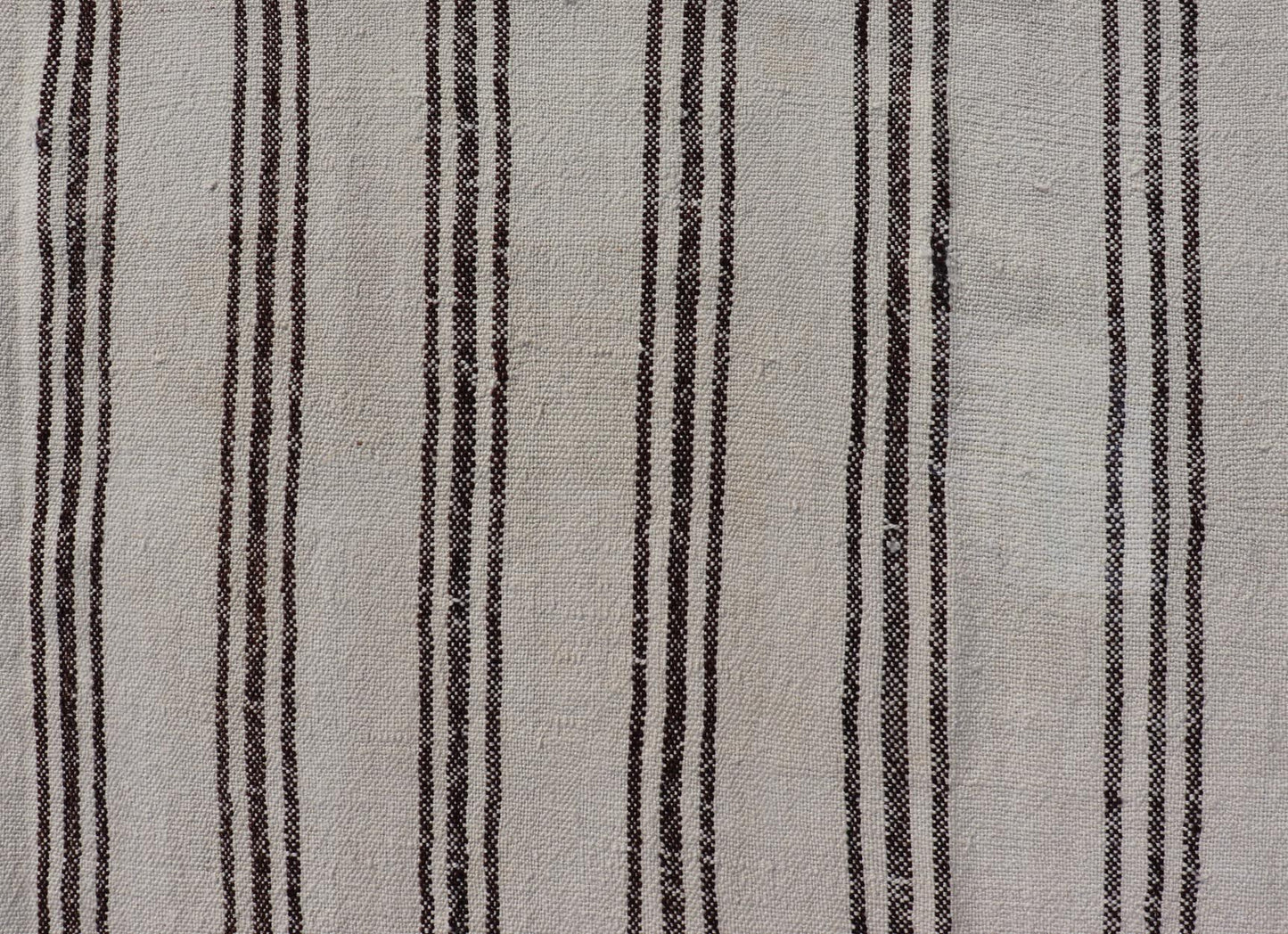 Measures: 7'5 x 8'3 Vintage Turkish Kilim with Stripes in Ivory and Shades of Brown. Country of origin: Turkey; Type: Kilim; Design: Minimal, Striped, Panel; Keivan Woven Arts: rug EN - 13184 This vintage Turkish Kilim features simple design a... - Keivan Woven ArtsEN - 13184 - 21639Rug
