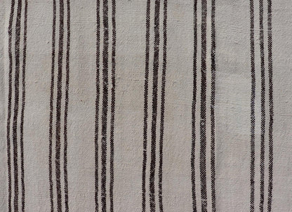 Measures: 7'5 x 8'3 Vintage Turkish Kilim with Stripes in Ivory and Shades of Brown. Country of origin: Turkey; Type: Kilim; Design: Minimal, Striped, Panel; Keivan Woven Arts: rug EN - 13184 This vintage Turkish Kilim features simple design a... - Keivan Woven ArtsEN - 13184 - 21639Rug