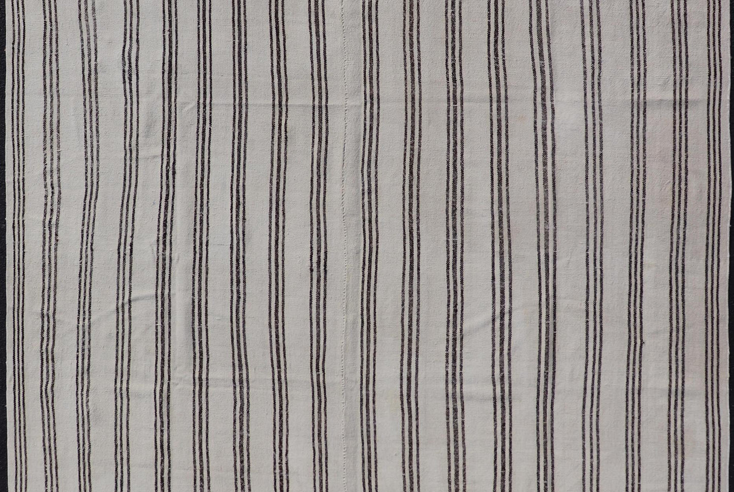 Measures: 7'5 x 8'3 Vintage Turkish Kilim with Stripes in Ivory and Shades of Brown. Country of origin: Turkey; Type: Kilim; Design: Minimal, Striped, Panel; Keivan Woven Arts: rug EN - 13184 This vintage Turkish Kilim features simple design a... - Keivan Woven ArtsEN - 13184 - 21639Rug