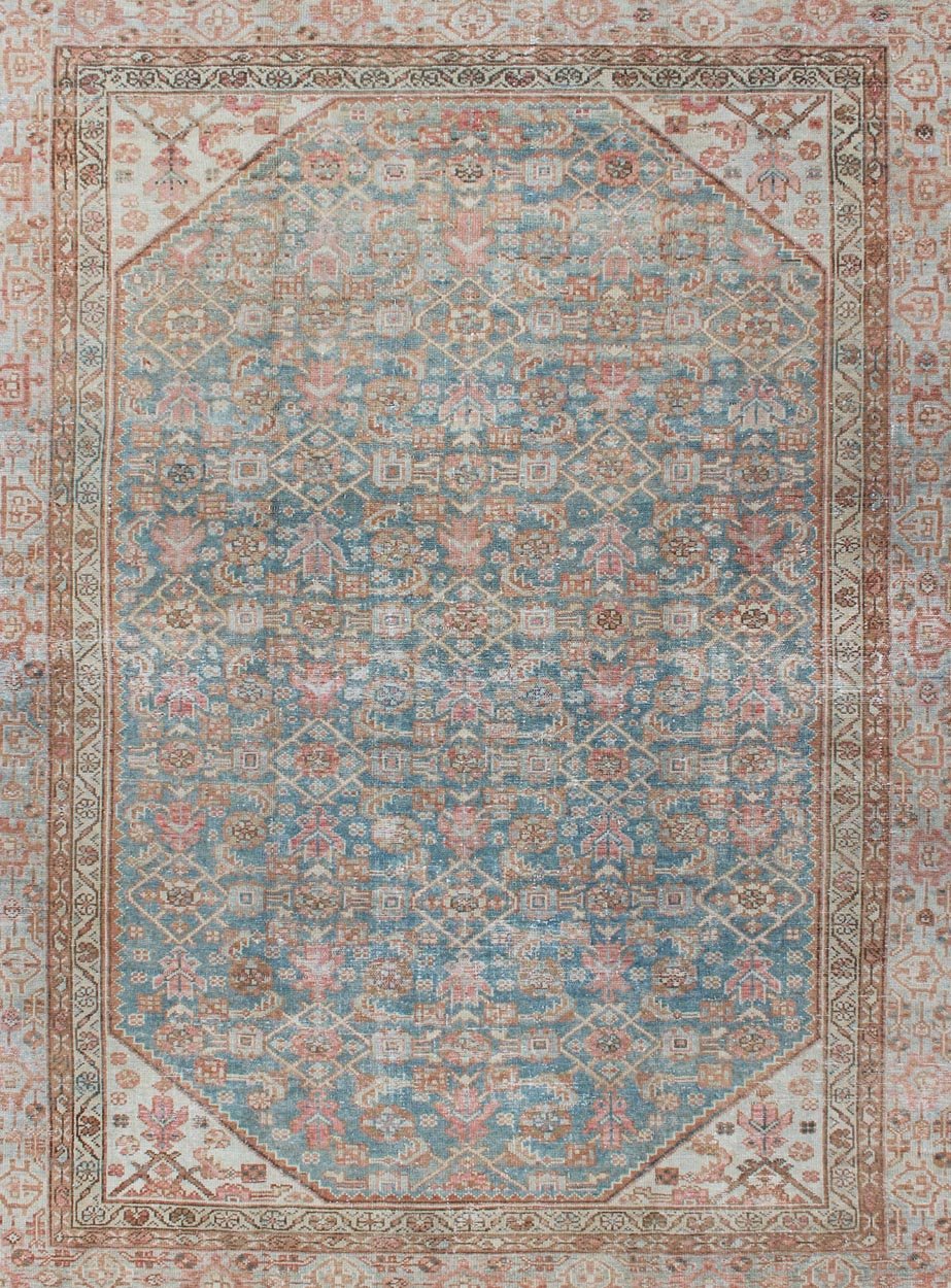 Antique Malayer Carpet with All - Over Design in Blue Gray Tones Persian rug in light blue and pink tones, rug en - 1319, country of origin / type: Iran / Malayer, circa 1920 This beautiful antique Malayer rug features a central field adorned... - Keivan Woven ArtsEN - 1319 - 11375Rug