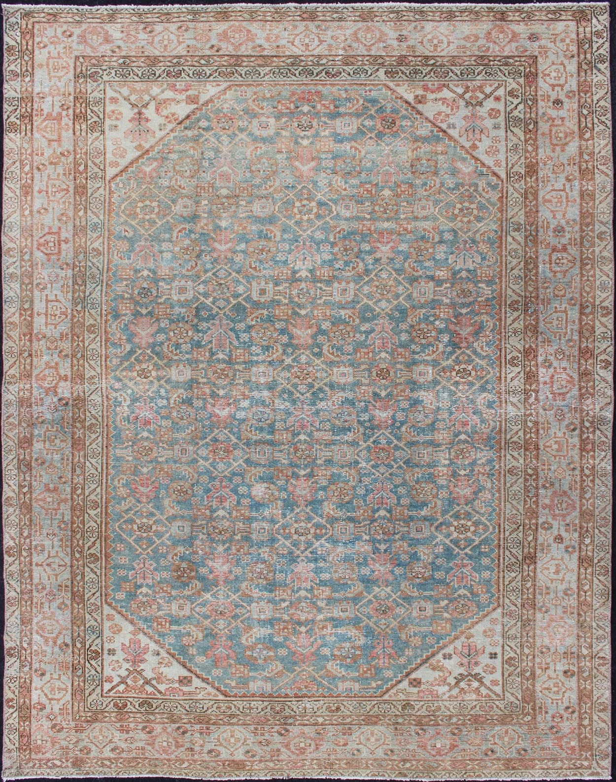 Antique Malayer Carpet with All - Over Design in Blue Gray Tones Persian rug in light blue and pink tones, rug en - 1319, country of origin / type: Iran / Malayer, circa 1920 This beautiful antique Malayer rug features a central field adorned... - Keivan Woven ArtsEN - 1319 - 11375
