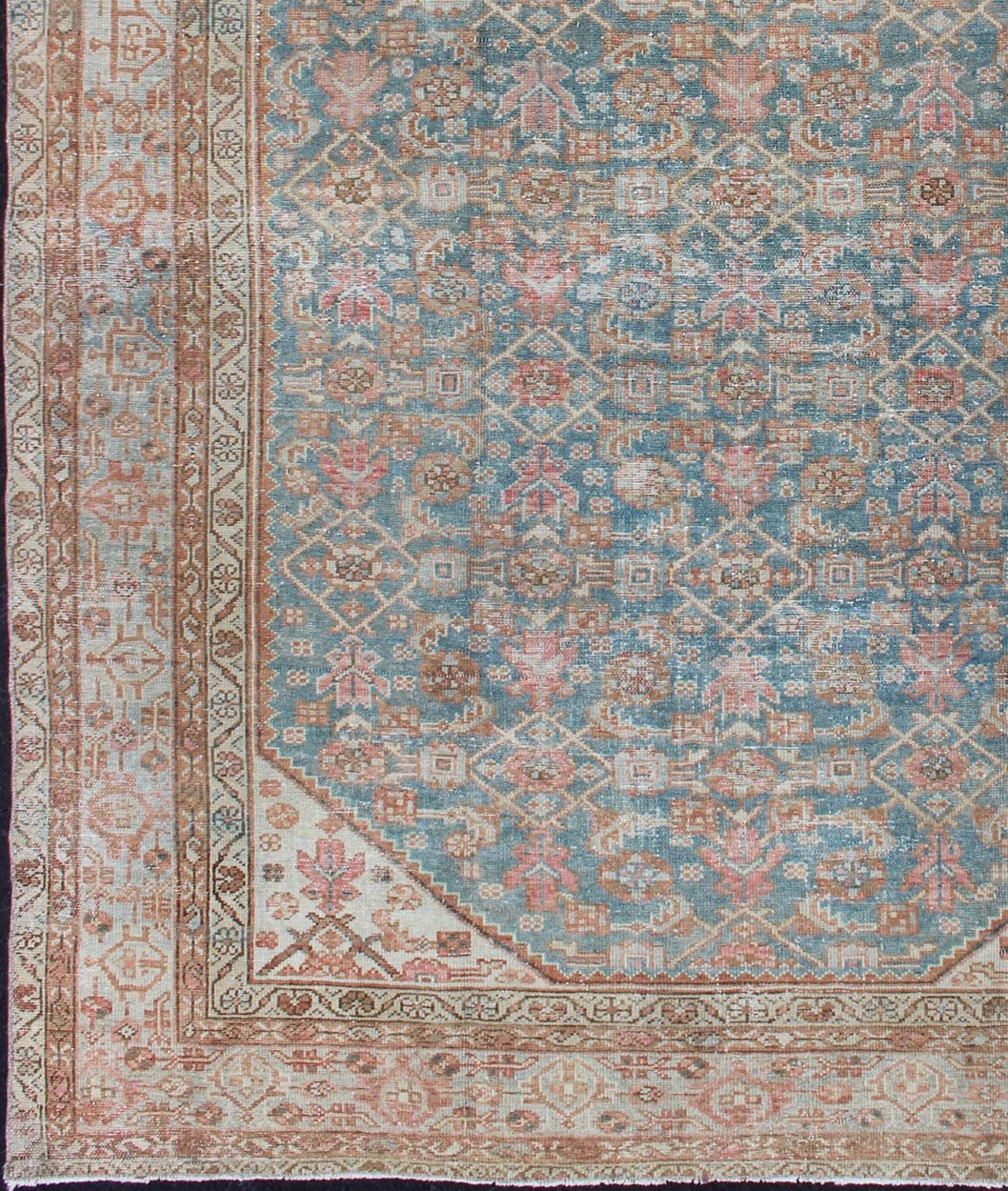 Antique Malayer Carpet with All - Over Design in Blue Gray Tones Persian rug in light blue and pink tones, rug en - 1319, country of origin / type: Iran / Malayer, circa 1920 This beautiful antique Malayer rug features a central field adorned... - Keivan Woven ArtsEN - 1319 - 11375Rug