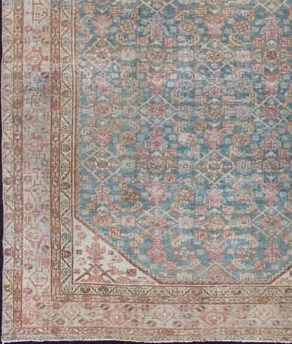 Antique Malayer Carpet with All - Over Design in Blue Gray Tones Persian rug in light blue and pink tones, rug en - 1319, country of origin / type: Iran / Malayer, circa 1920 This beautiful antique Malayer rug features a central field adorned... - Keivan Woven ArtsEN - 1319 - 11375Rug